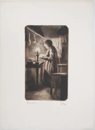 Pointe-Sèche Luce - Maximilien LUCE - La cuisine (rue Cortot) Vers 1895 - Gravure originale signée