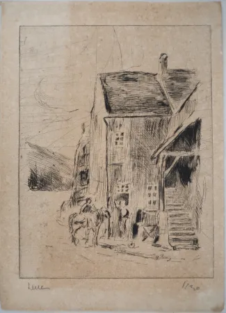 Pointe-Sèche Luce - Maximilien LUCE - Maison de campagne Vers 1900 - Gravure originale- signée