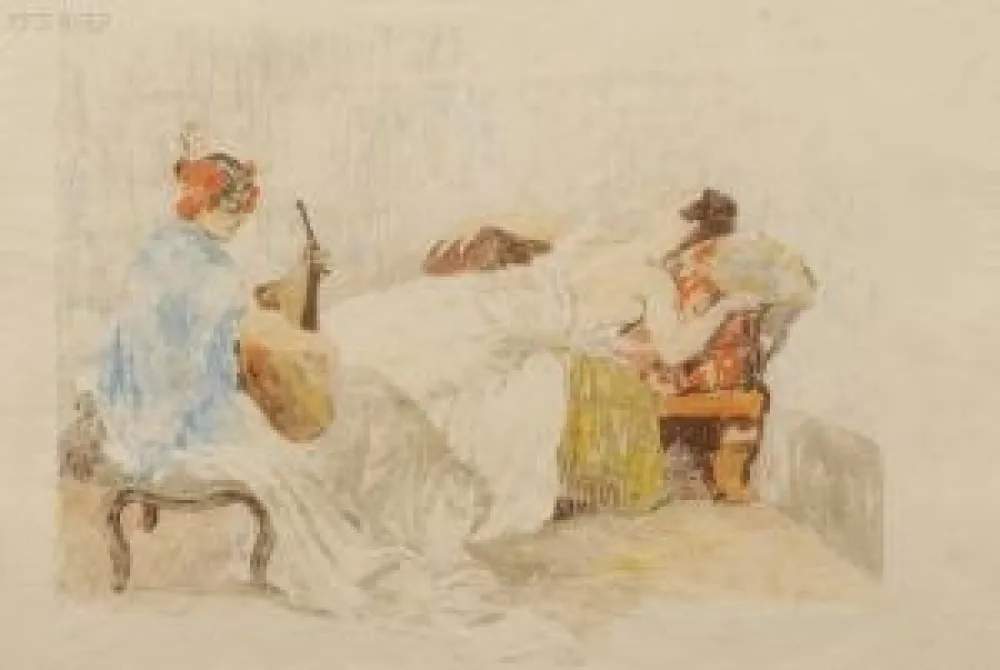 Lithographie Lunois - Le repos des danseuses
