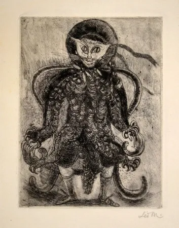 Eau-Forte Maillet - (Katzenwesen auf Sessel)