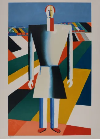 Lithographie Malevitch - Paysan dans un champ, circa 1980