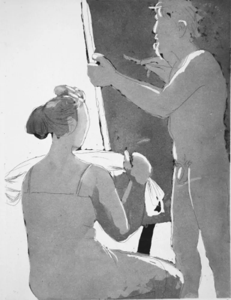 Eau-Forte Et Aquatinte Manzu - Pittore e modella