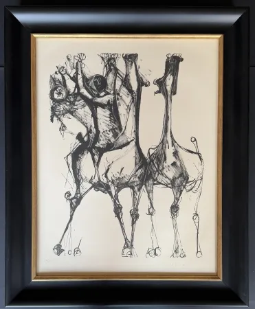 Lithographie Marini - Marino Marini (1901 - 1980) - CAVALIERS ET CHEVAUX, FOND CREME - lithograph on paper - 1952