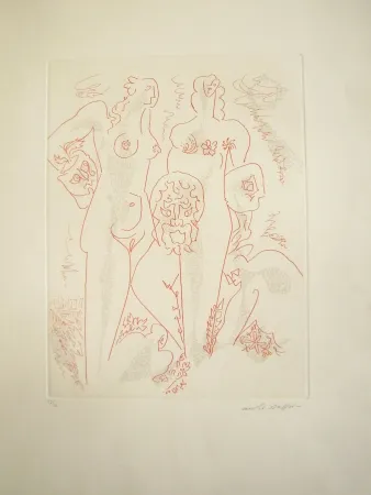 Gravure Masson - Femmes aux masques