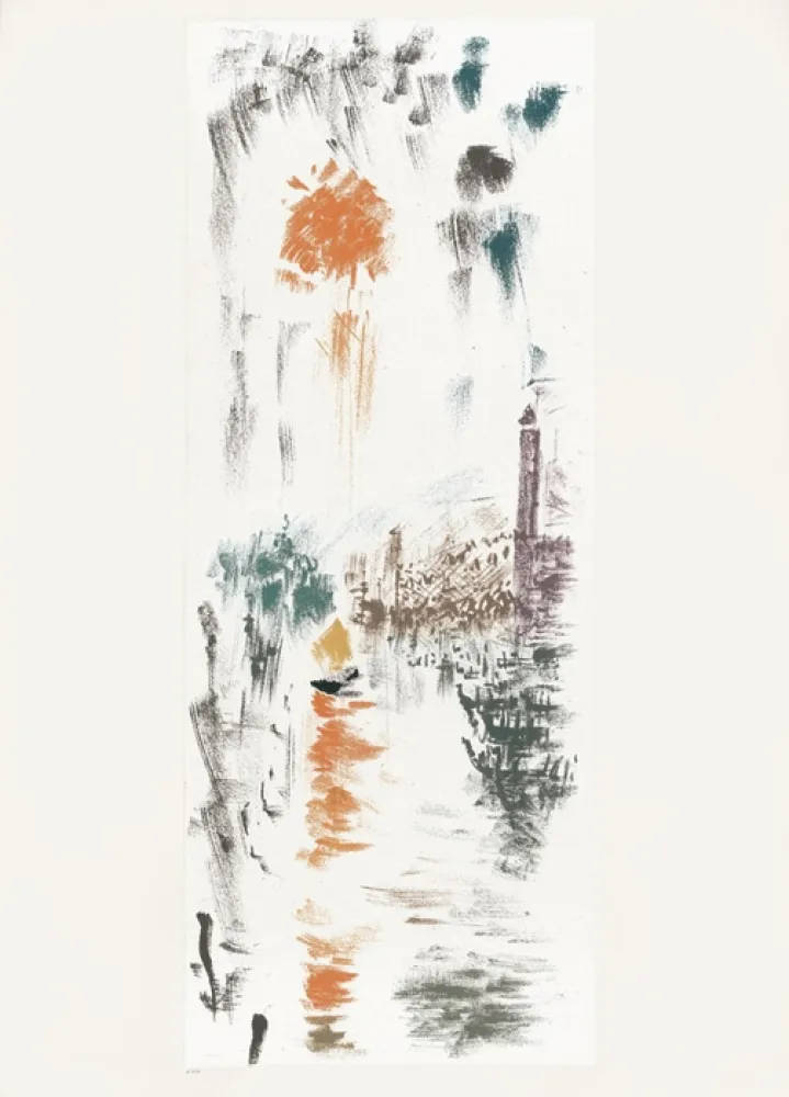 Lithographie Masson - Le Bassin de St Marc (Voyage à Venise)