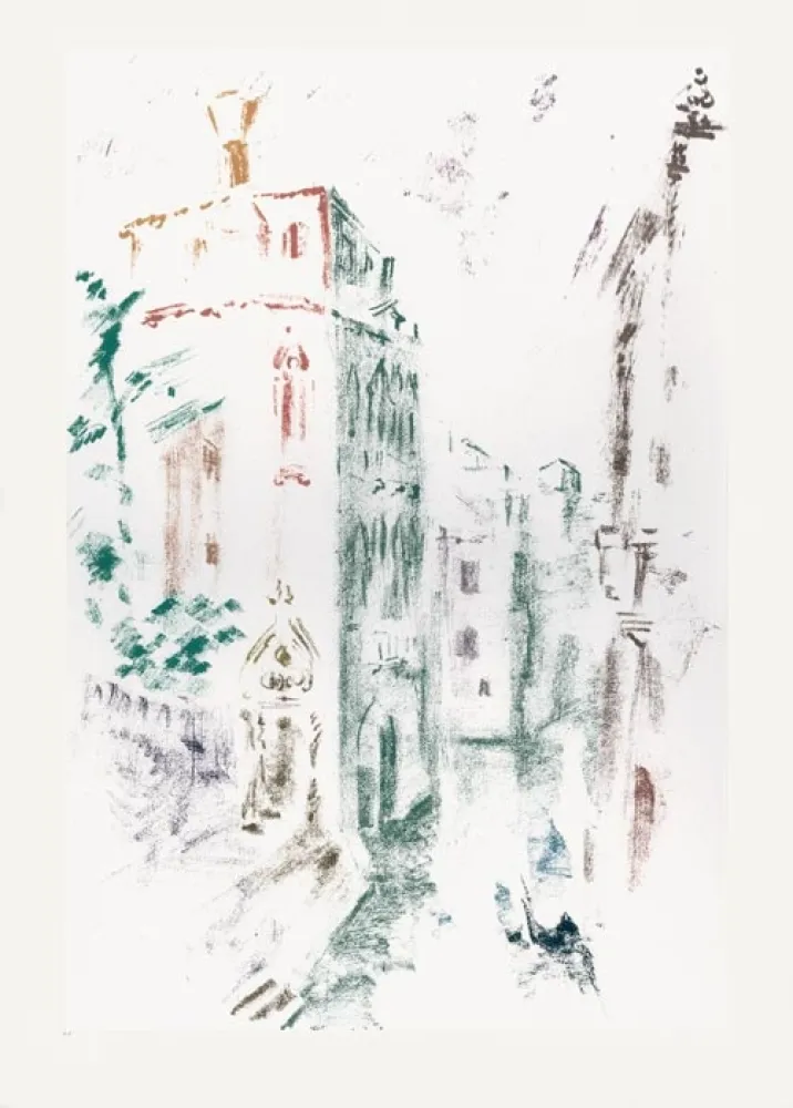 Lithographie Masson - Palais et canal (Voyage à Venise)