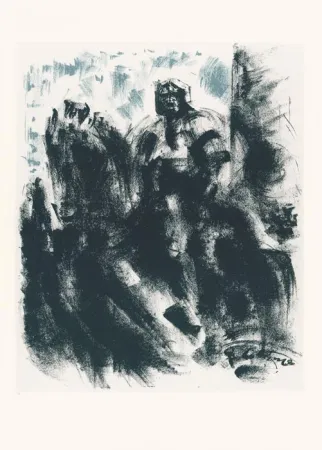 Lithographie Masson - Statue du Colleone, la nuit (Voyage à Venise)