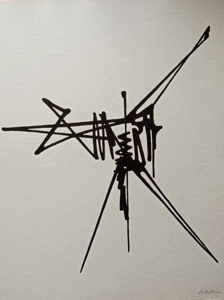 Lithographie Mathieu - Georges Mathieu (1921-2012) - Abstract conposition - Beautiful hand signed lithograph on thick japan paper, hand signed 