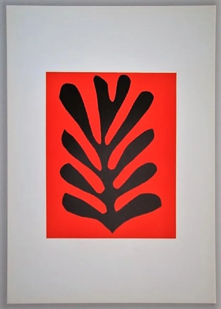 Lithographie Matisse - Feuille sur fond rouge