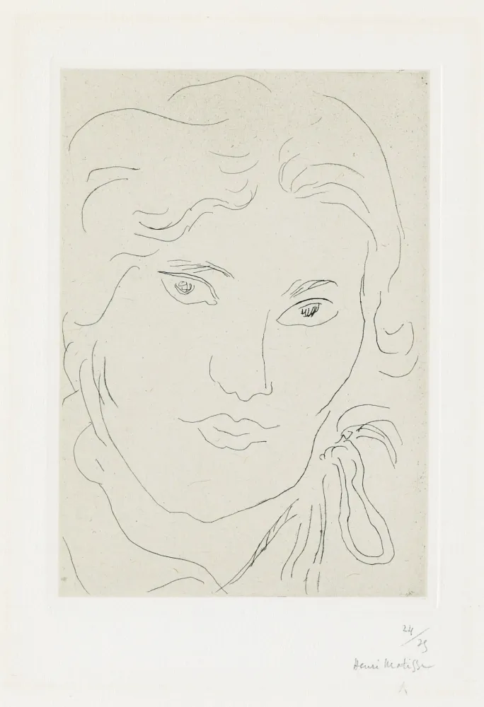 Gravure Matisse - Jeune fille de face, flot de ruban sur l'épaule gauche