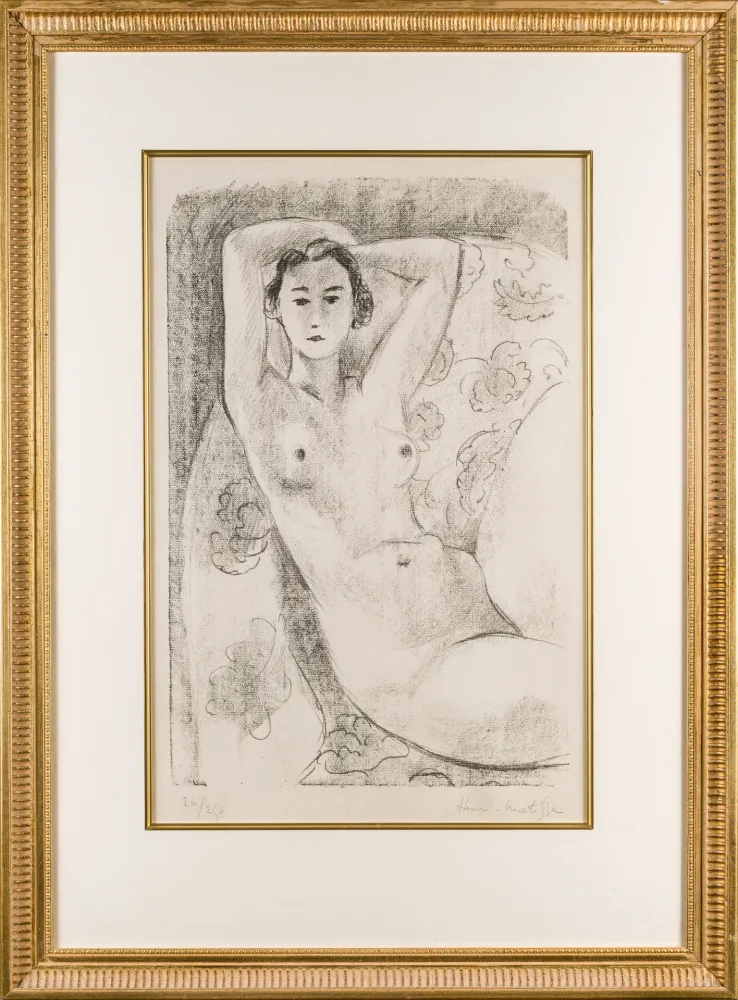 Lithographie Matisse - Nu assis dans un fauteuil au décor fleuri
