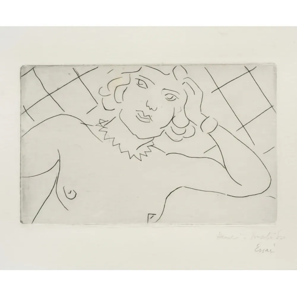 Gravure Matisse - Torse, fond à losanges 