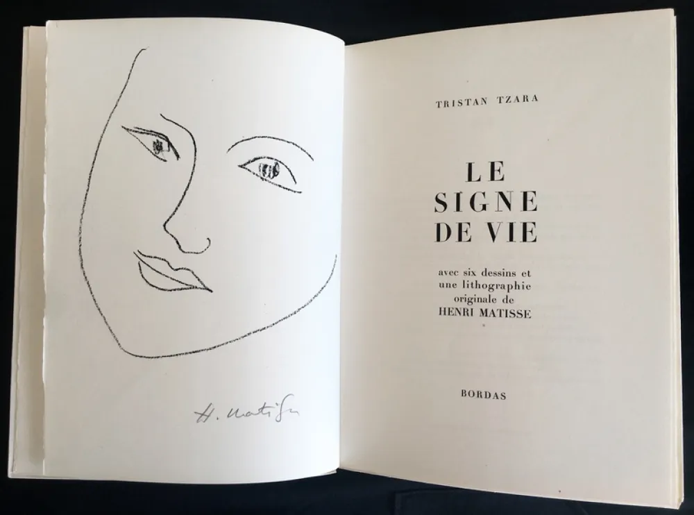 Lithographie Matisse - Tristan Tzara : LE SIGNE DE VIE. Une lithographie originale signée d'Henri Matisse (1946)