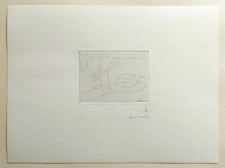 Eau-Forte Matisse - Visage de jeune femme et bocal aux trois poissons