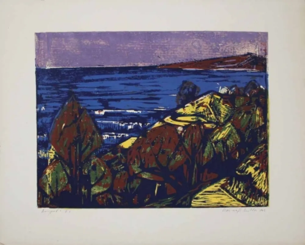 Linogravure Mazsaroff - Aranypart (Golden Shore) (Lake Balaton)