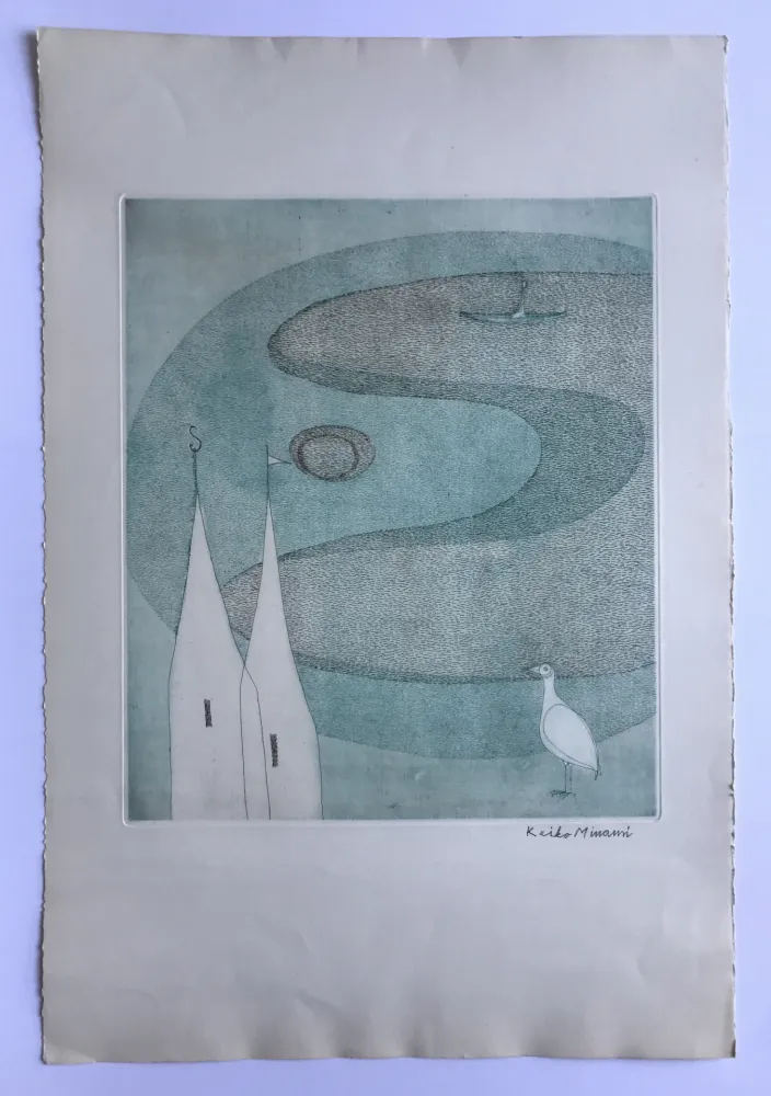 Aquatinte Minami - Sans titre (Lac et oiseau blanc)