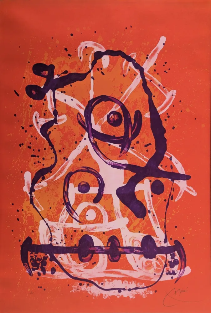 Lithographie Miró - Chevauchée - Rouge Violet 