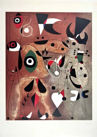 Lithographie Miró - Femmes, Oiseaux, Etoiles 