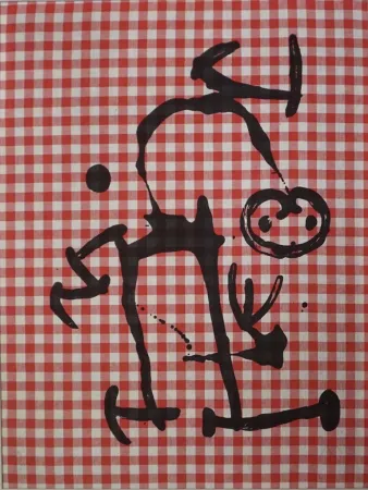 Lithographie Miró - L'Illettré aux Carreaux Rouges
