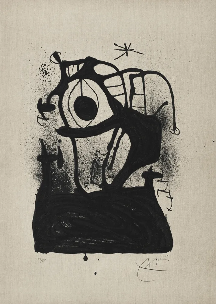 Lithographie Miró - Magnétiseur sur toile (Le) 