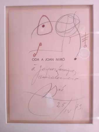 Aucune Technique Miró - Original drawing dedicated to Jacques Lassaigne (with COA)