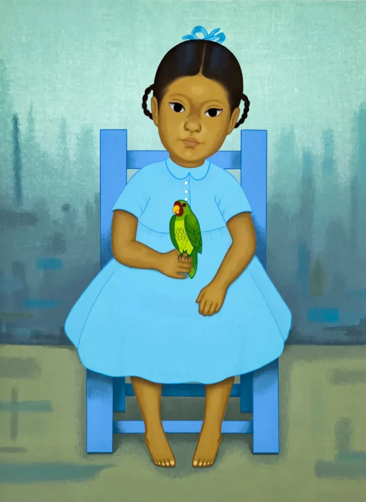 Sérigraphie Montoya - Chica con pajaro