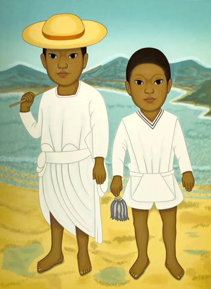 Sérigraphie Montoya - Pescadores, dos ninos con arte de pesca