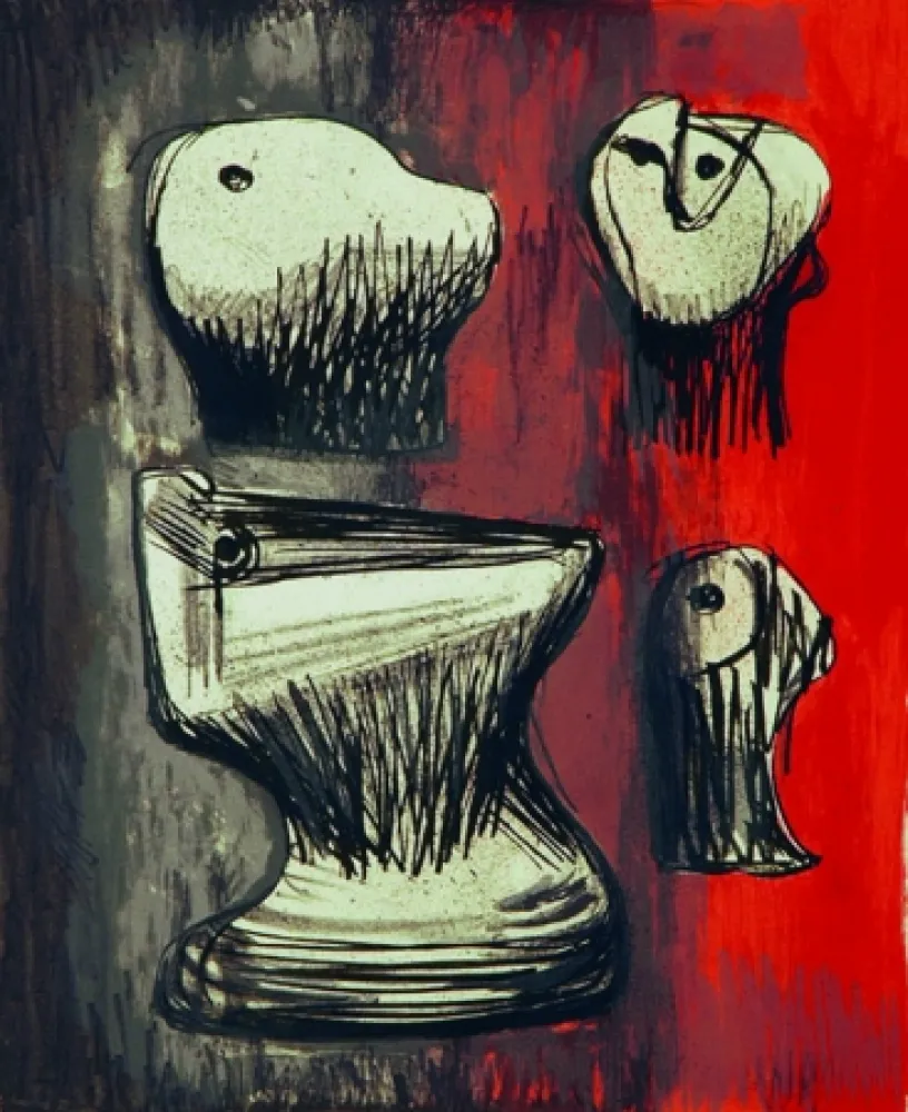 Lithographie Moore - Heads ideas for sculpture