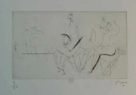 Eau-Forte Moore - TWO SEATED FIGURES I