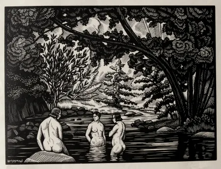 Gravure Sur Bois Moreau - LES BAIGNEUSES / BATHERS - Gravure s/bois / Woodcut - 1912