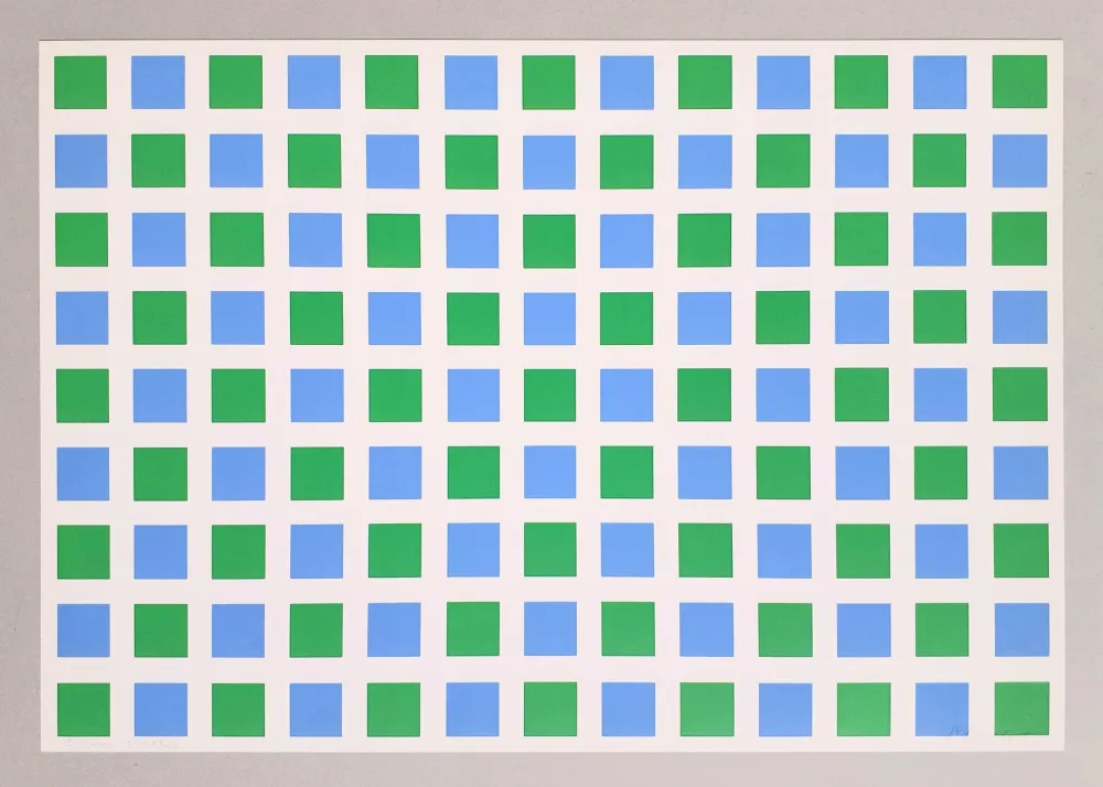 Sérigraphie Morellet - Quadrillage vert et bleu
