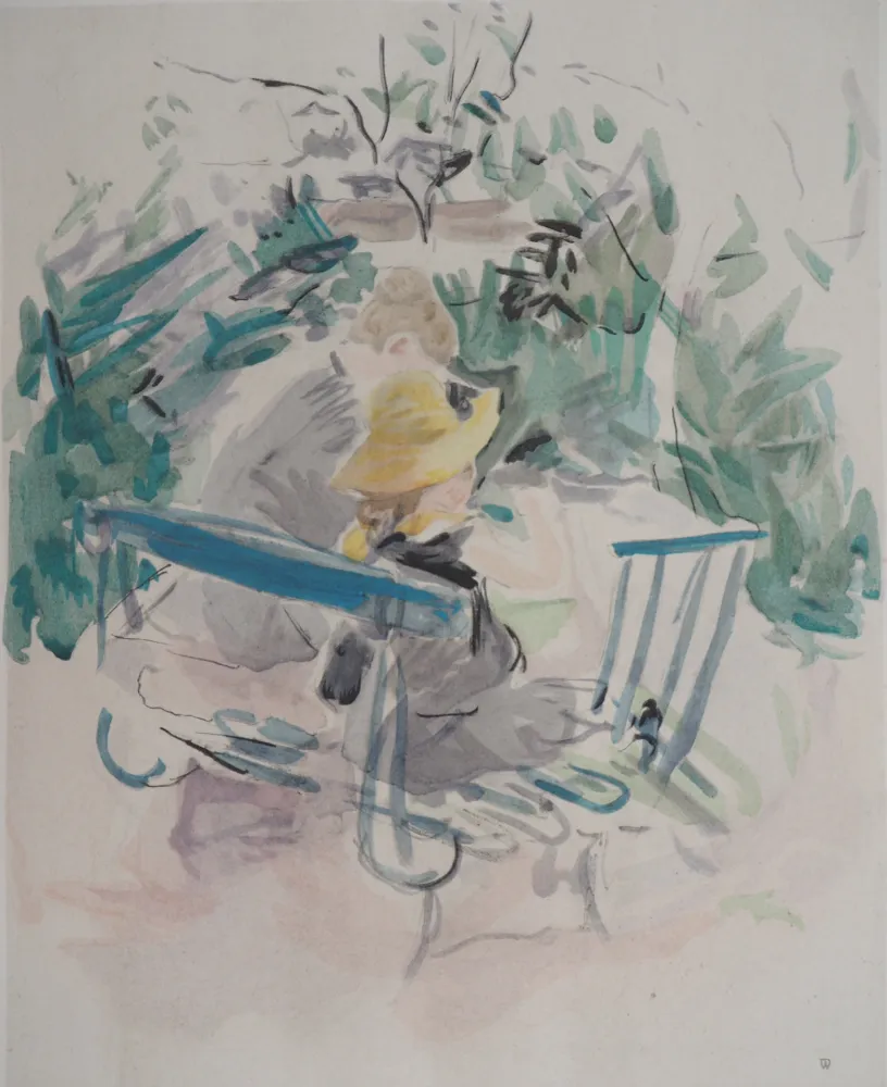Lithographie Morisot - Famille sur un banc