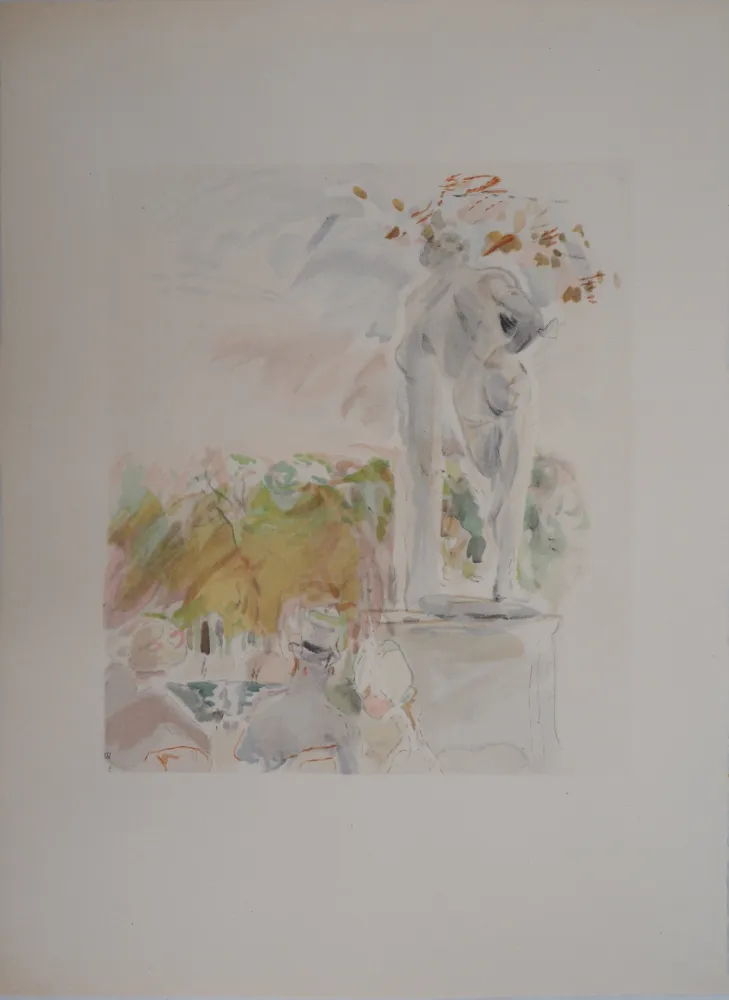 Lithographie Morisot - Sculptures au Au Jardin des Tuileries
