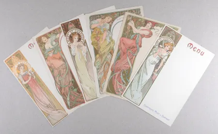 Lithographie Mucha - Champagne Moët & Chandon Menu, 1899 - Complete set of six original lithograph menu cards