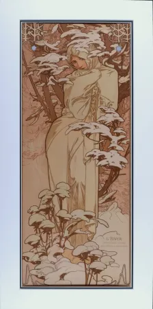 Lithographie Mucha - Hiver, 1897 - Framed!