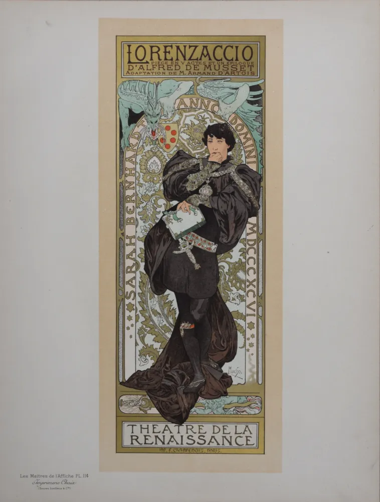 Lithographie Mucha - Lorenzaccio, Les Maitres de L’Affiche, 1898