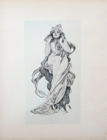 Lithographie Mucha - Nu assis, 1898