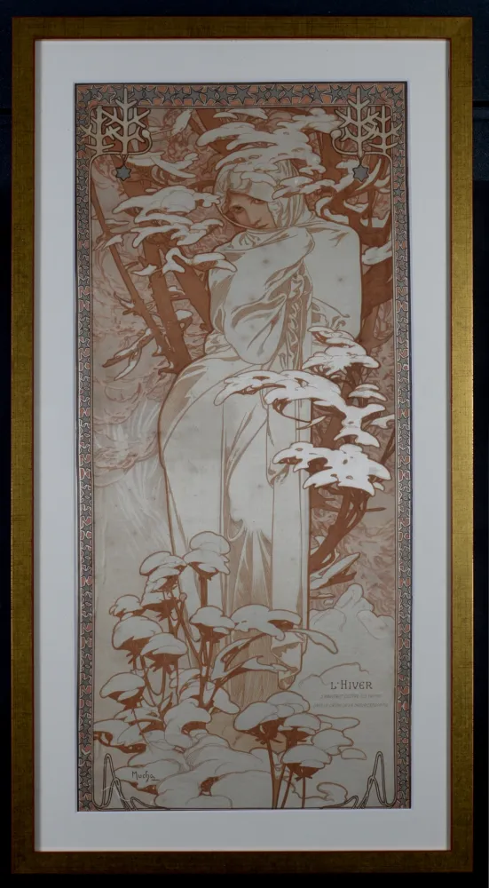 Lithographie Mucha - The Seasons : Winter, 1900