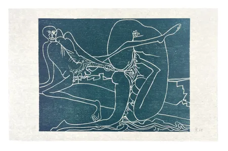 Gravure Sur Bois Müller - 13 FOIS ELLE ET MOI - LA PLAGE