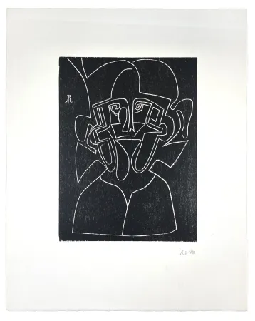 Gravure Sur Bois Müller - VISAGE V (MIROIR)