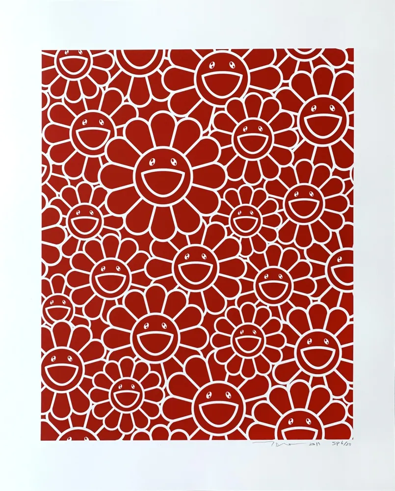 Sérigraphie Murakami - Red Flowers