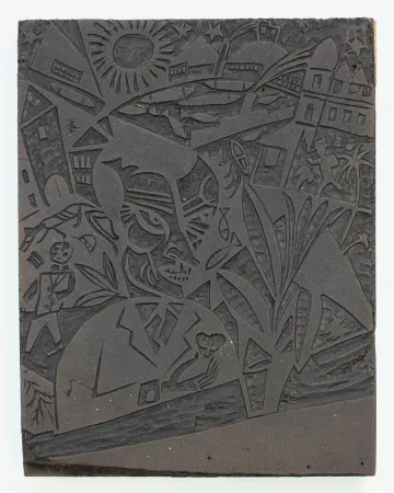 Linogravure Nerlinger - Mann vor Stadtlandschaft (Man in Front of a Cityscape)