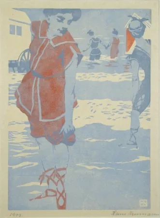 Gravure Sur Bois Neumann - Badefreuden (Bathing Fun)