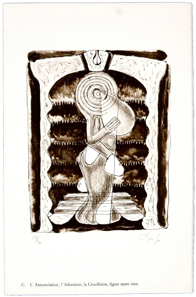 Lithographie Nørgaard - C. L'Annonciation, l'Adoration, la Crucifixion, figure mort-vive