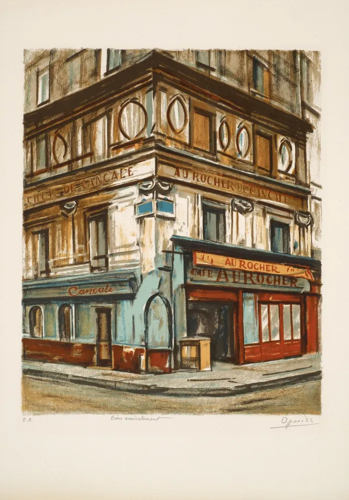 Lithographie Oguiss  - AU ROCHER DE CANCALE (1982)