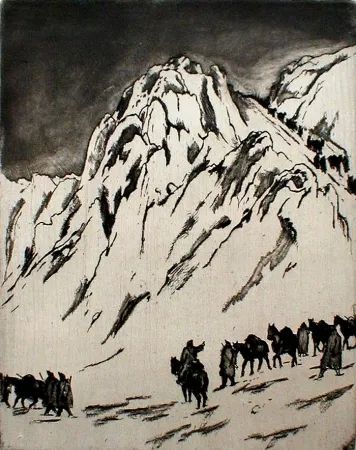 Eau-Forte Orlik - Austrian Munitions Column on Serbian Border