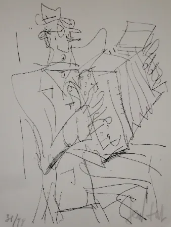 Lithographie Paul  - L'accordéoniste