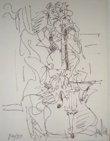 Lithographie Paul  - Le violoncelliste