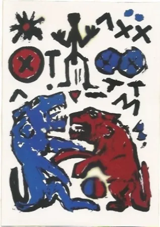 Sérigraphie Penck - Zwei Lowen