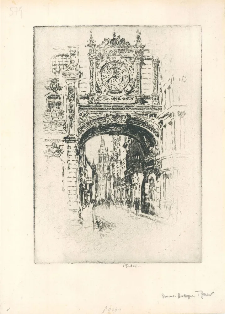 Gravure Pennell - Grosse horloge, Rouen